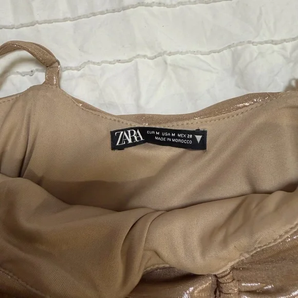 Zara Metallic Ruched Spaghetti-Strap Bodysuit in Gold - Picture 4 of 4